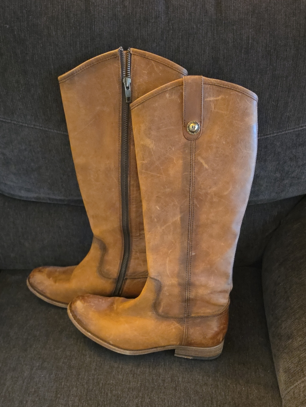 Frye Melissa Button Leather Riding Boots Cognac Brown Women's 7